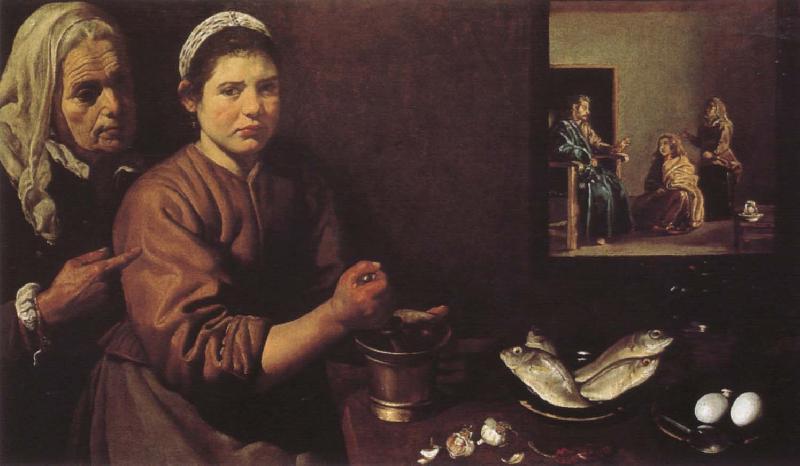 VELAZQUEZ, Diego Rodriguez de Silva y Jesus in the Mary-s home Sweden oil painting art